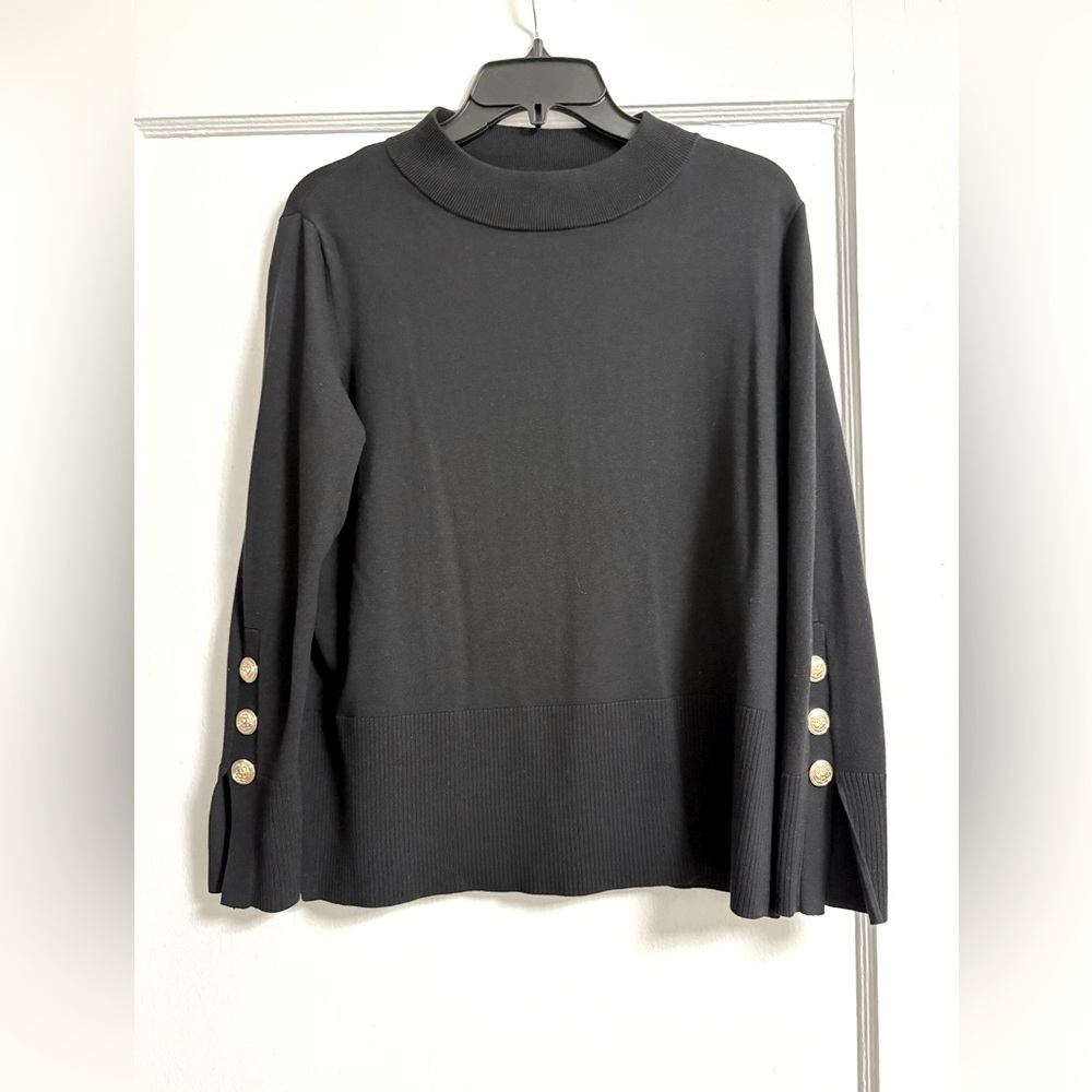 Gold button sleeve detail Mock neck sweater Black size small